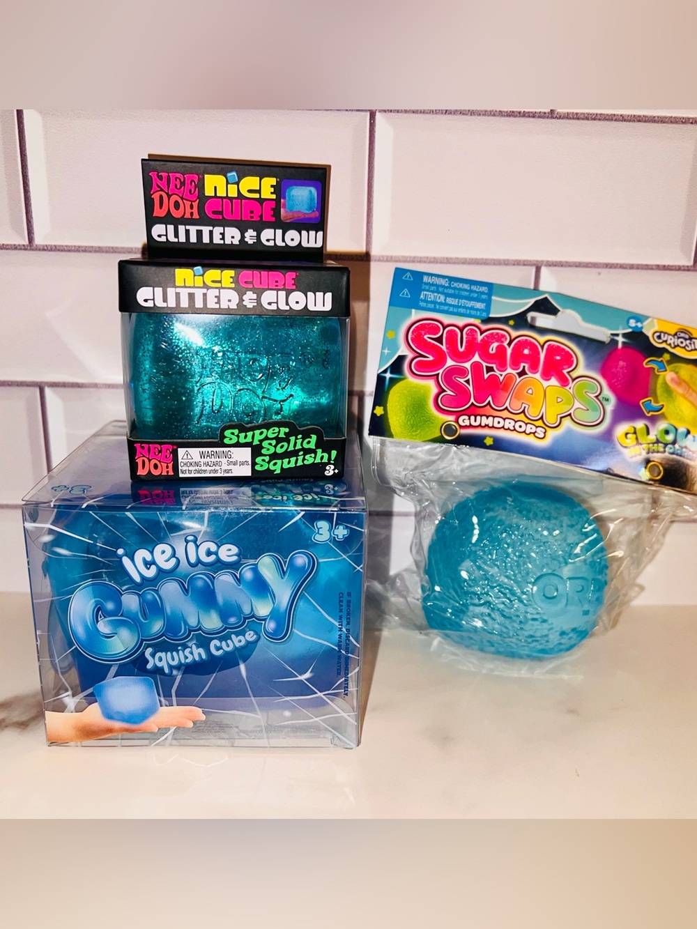Ice Blue Gummy Squish Cube, Glitter & Glow Needoh - Sugar Swap Gumdrops